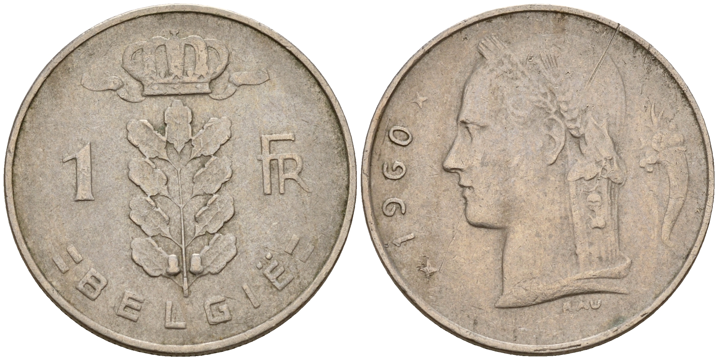 Бельгия 1 франк 1960 Belgie, Бодуэн I (1951-1993) KM 143.1 медно-никель    4187-134