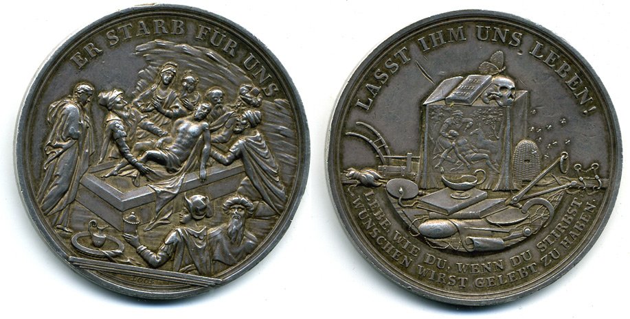 ГЕРМАНИЯ МЕДАЛЬ XVIII век МИРОПОМАЗАНИЕ, 'ОН УМЕР ЗА НАС' серебро 1072-3-13