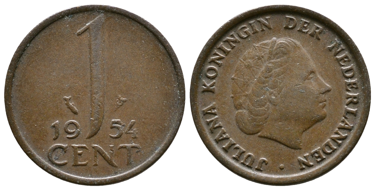 Нидерланды 1 цент 1954 Юлиана (1949-1980) KM 180 бронза 75-1421