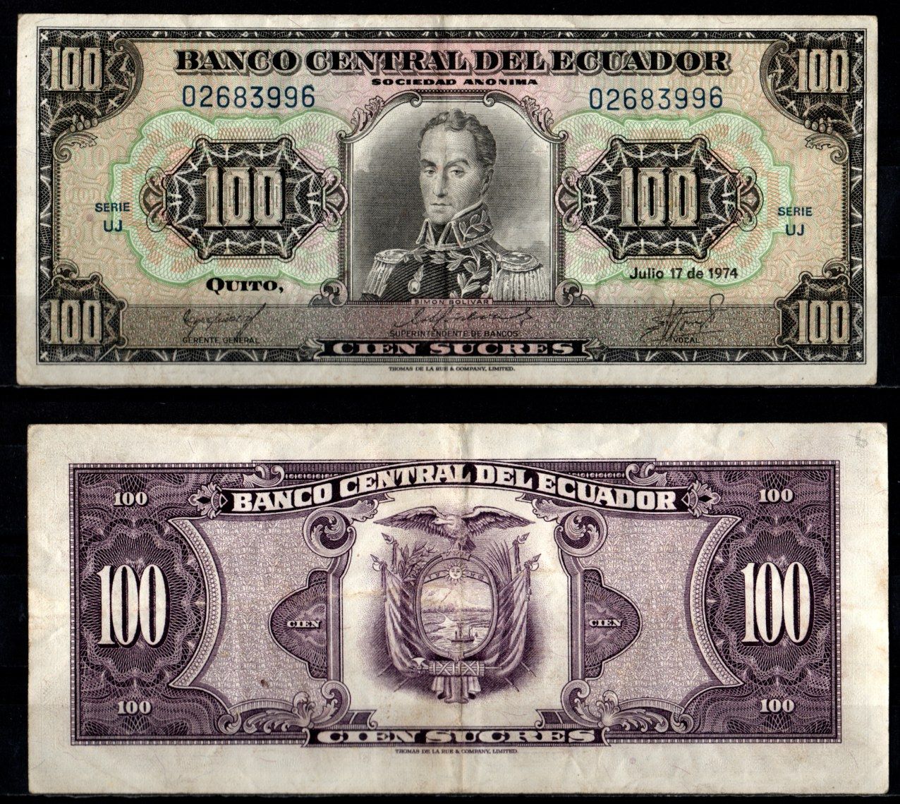 Эквадор 100 сукре 1974 Pick 118 a 1974 бумага 7191-59-4-1