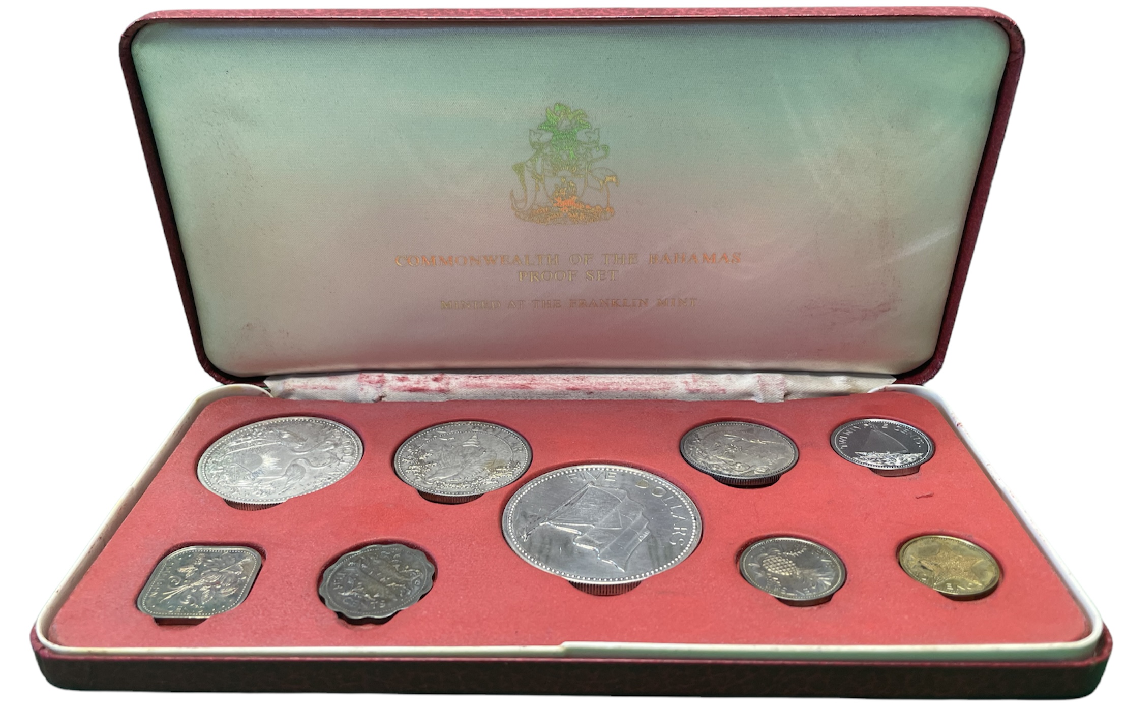 Багамские острова официальный набор из 9 монет 1974 в оригинальной коробке, с сертификатом KM Ps 10 PROOF 3-4-1-54
