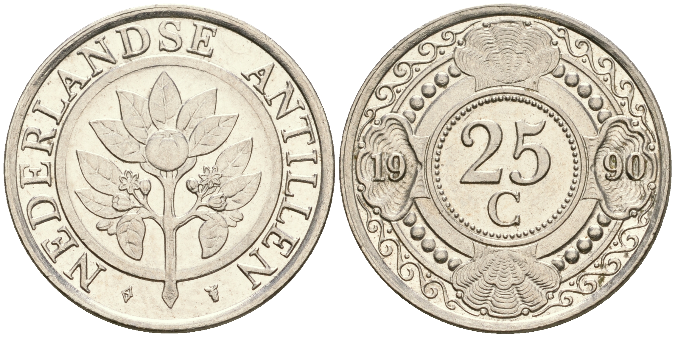 Нидерландские Антилы 25 центов 1990 Беатрикс (1980-2013) KM 35 сталь плакированная никелем 4364-1813