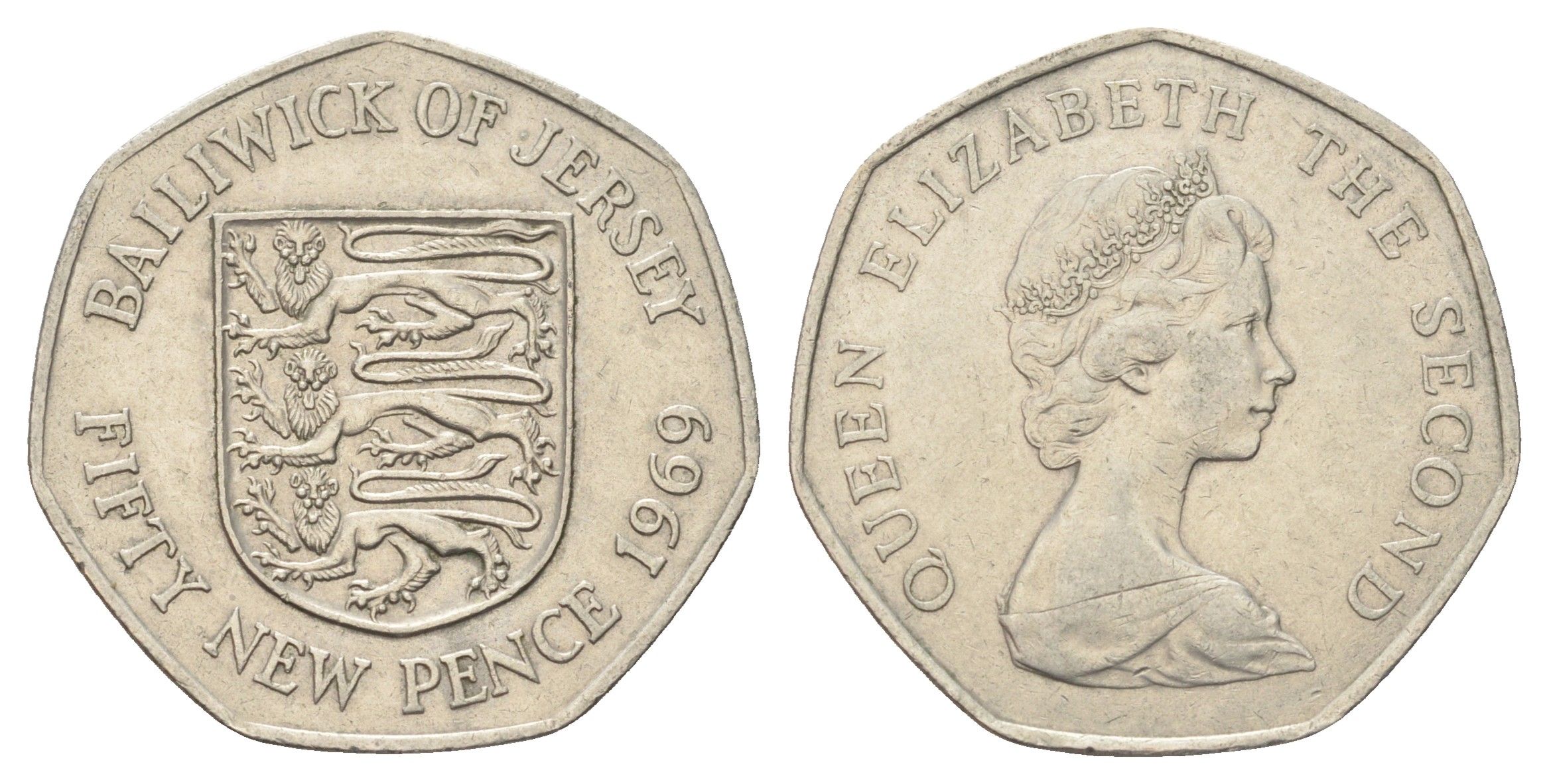 Джерси 50 новых пенсов 1969 герб, Елизавета II (1952-2022) KM 34 медно-никель 4692-1024