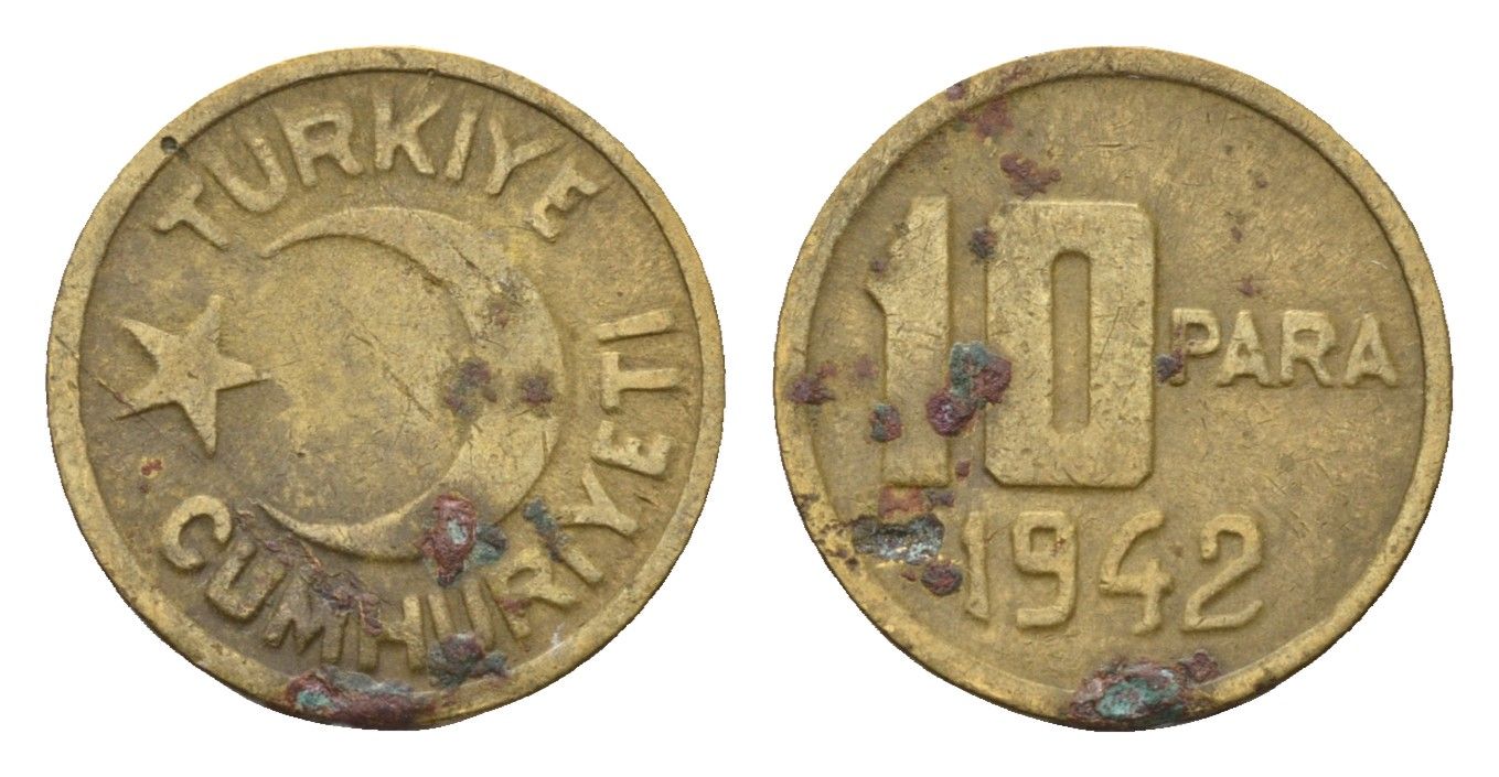 Турция 10 пара 1942 KM 868 алюминиевая бронза 45-436