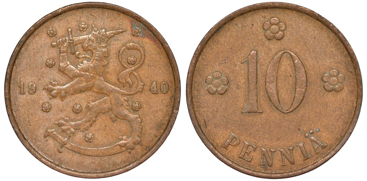 Финляндия 10 пенни 1940 республика (1918-1962) KM 24 медь 51-3331