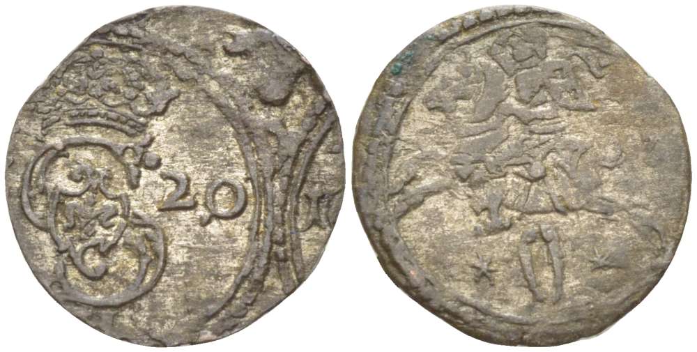 Великое княжество Литовское 2 денария 1620 Сигизмунд III (1587-1632), вес 0,54 гр. KM 15.3 серебро 1517-121