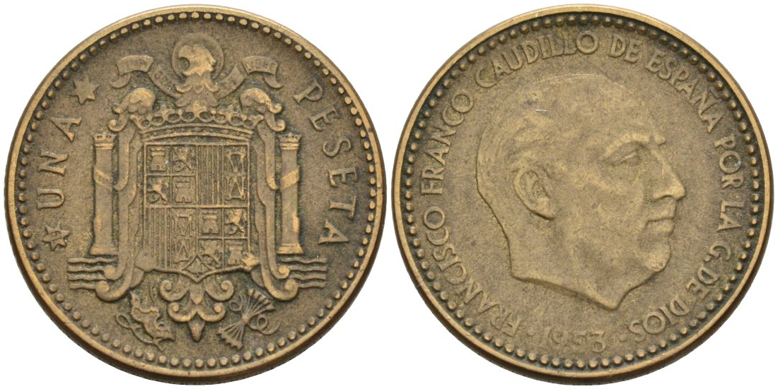 Испания 1 песета 1963 Франсиско Франко (1939-1975) KM 775 алюминиевая бронза 4571-1126