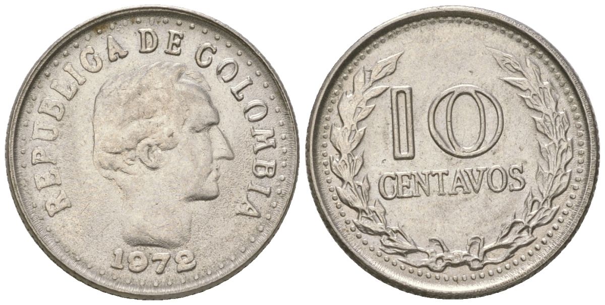 Колумбия 10 сентаво 1972 KM 253 сталь плакированная никелем 4611-857