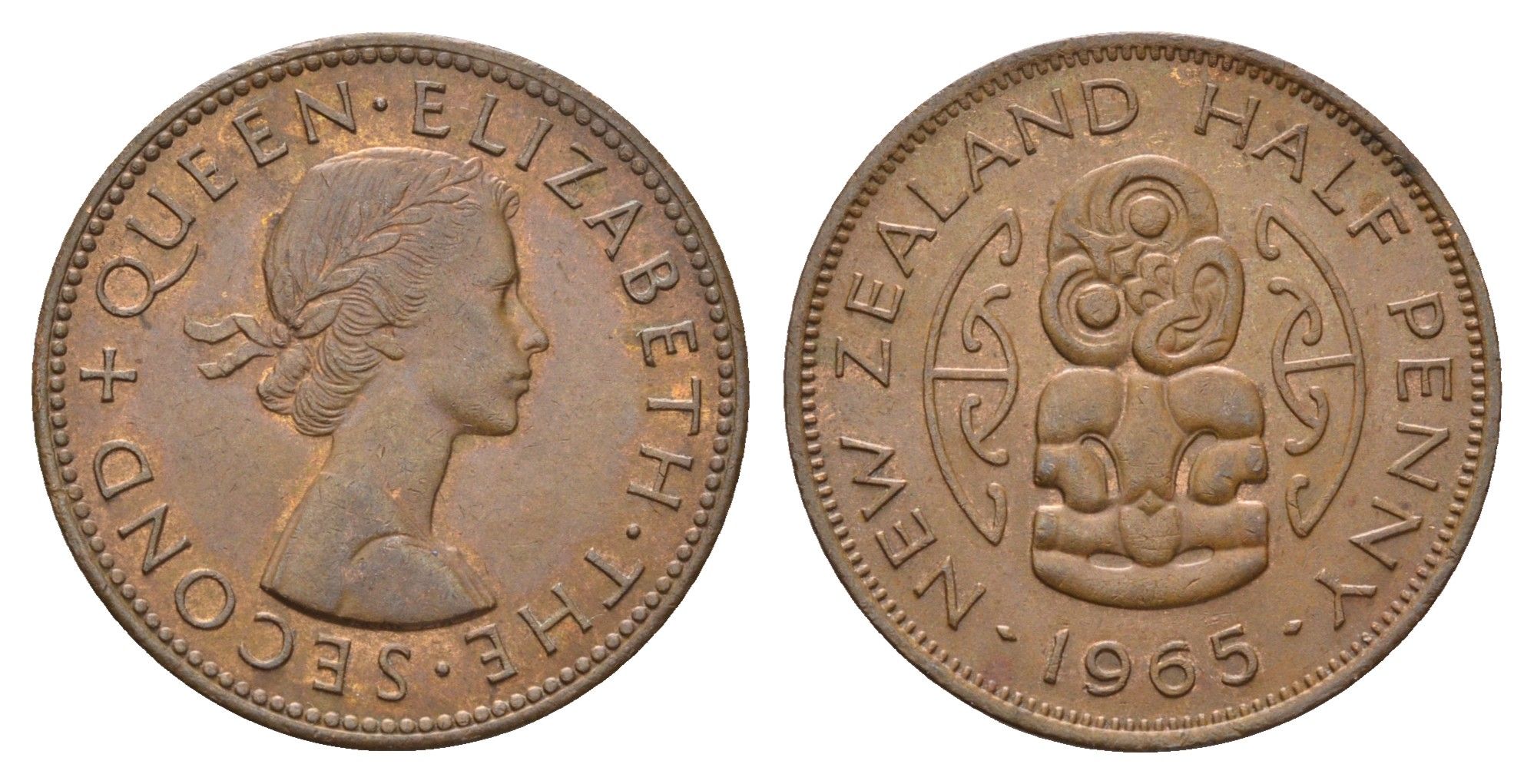 Новая Зеландия 1/2 пенни 1965 Елизавета II (1952-2022) KM 23.2 бронза UNC 87-411