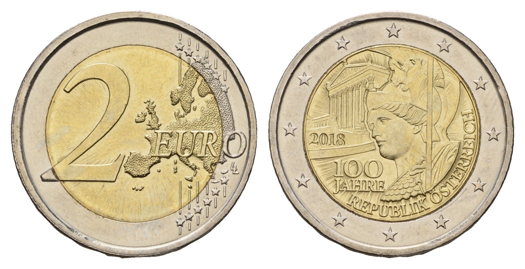 Австрия 2 евро 2018 100 лет Австрии KM 3275 биметалл UNC 4681-716