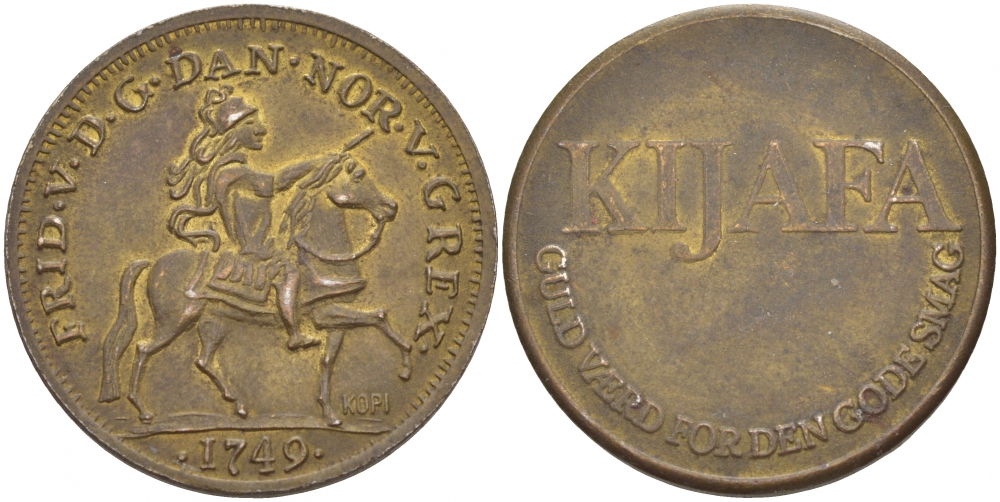ЕВРОПА ЖЕТОН ND 1749 ФРИДРИХ V КОРОЛЬ ДАНИИ И НОРВЕГИИ, KIJAFA желтый металл 4544-1034
