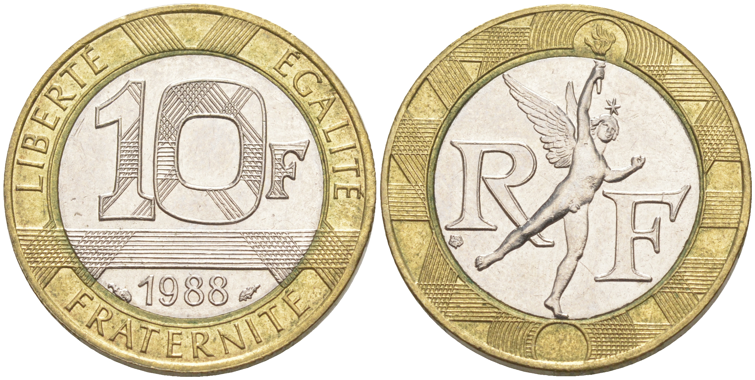 Франция 10 франков 1988 тип гений Бастилии KM 964.1, Le Franc 375.2 биметалл 106-256