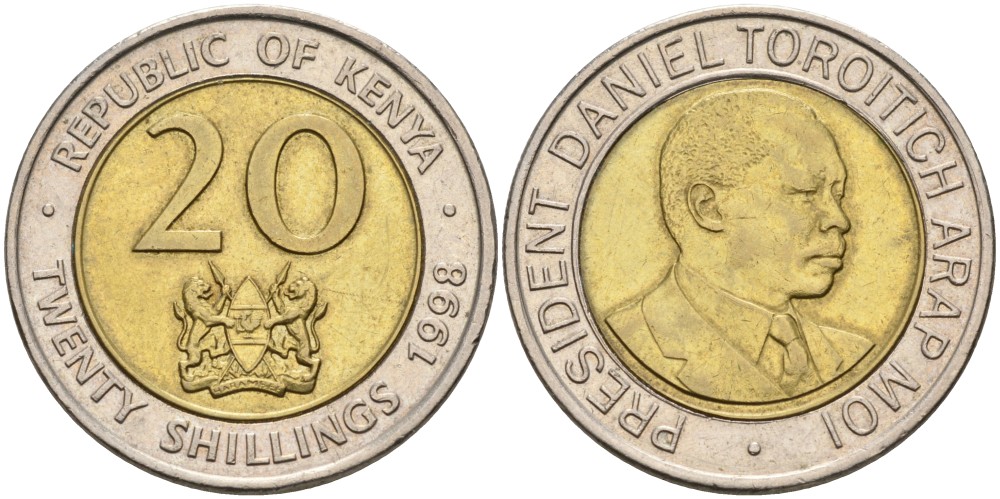 Кения 20 шиллингов 1998 Дэниэл арап Мои KM 32 биметалл 4556-1255