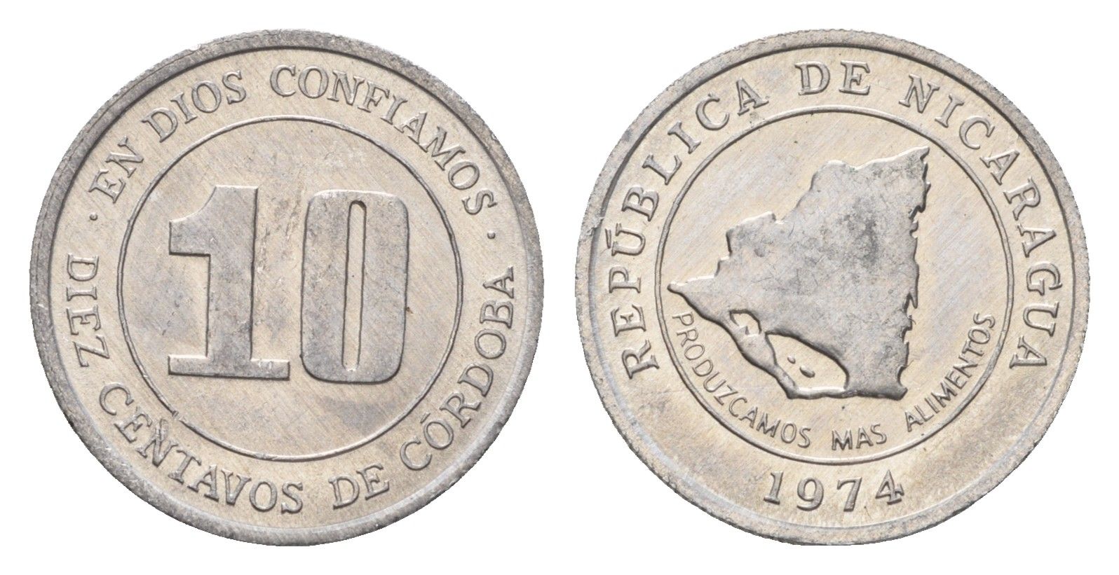 Никарагуа 10 сентаво 1974 ФАО - Давайте производить больше еды KM 29 алюминий UNC 4160-259