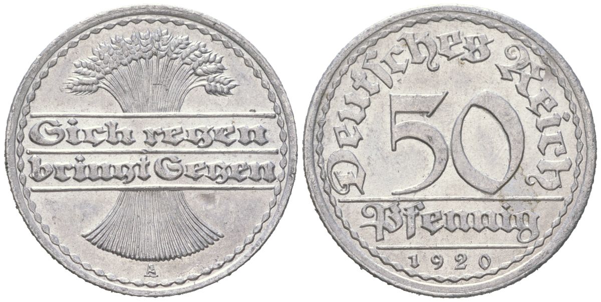 Германия 50 пфеннигов 1920 A KM 27, J. 301 алюминий aUNC 4119-747