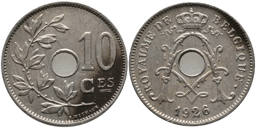 БЕЛЬГИЯ 10 САНТИМОВ 1926 BELGIQUE KM 85.1 медно-никель 4381-441