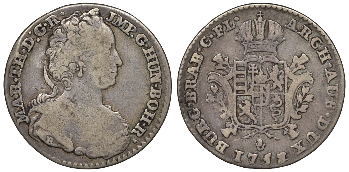 Австрийские Нидерланды 1/2 дукатона 1753 KM 6 серебро 503-222