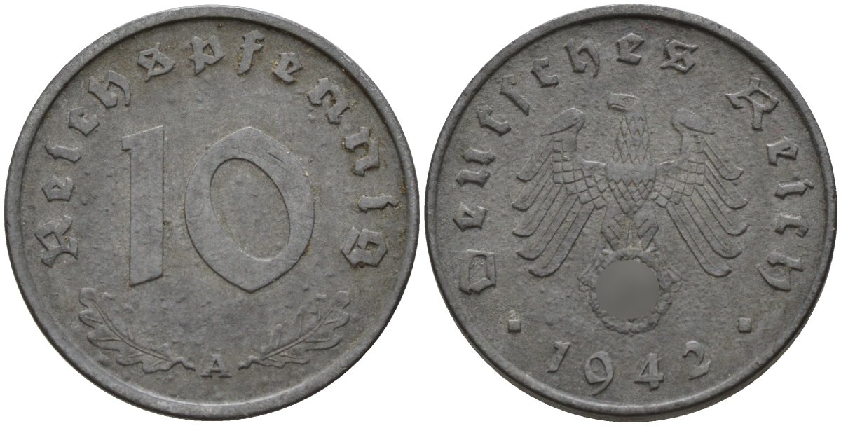 Германия 10 рейхспфеннигов 1942 A KM 101, J.371 цинк 4151-165