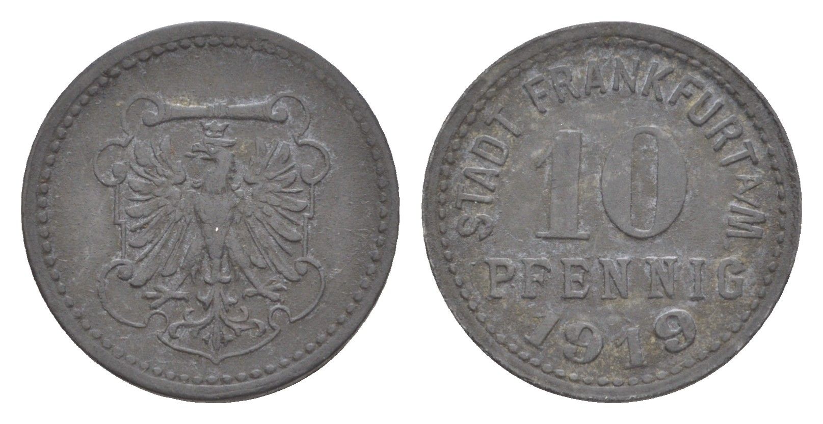 Франкфурт-на-Майне 10 пфеннигов 1919 Funck 136.2, Men05?7947.4, Men18 9918.4 цинк 4636-833