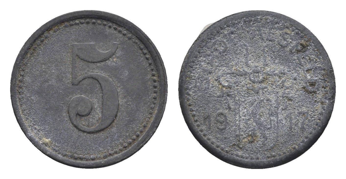 Альсфельд 5 пфеннигов 1917 Funck 10.1, Men05 286.1, Men18 411.1 цинк 4516-314