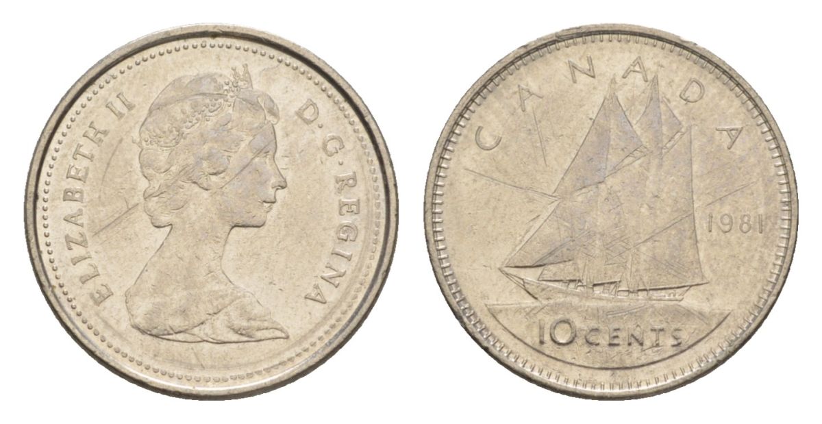 Канада 10 центов 1981 Елизавета II (1952-2022), парусник KM 77 никель 4630-831