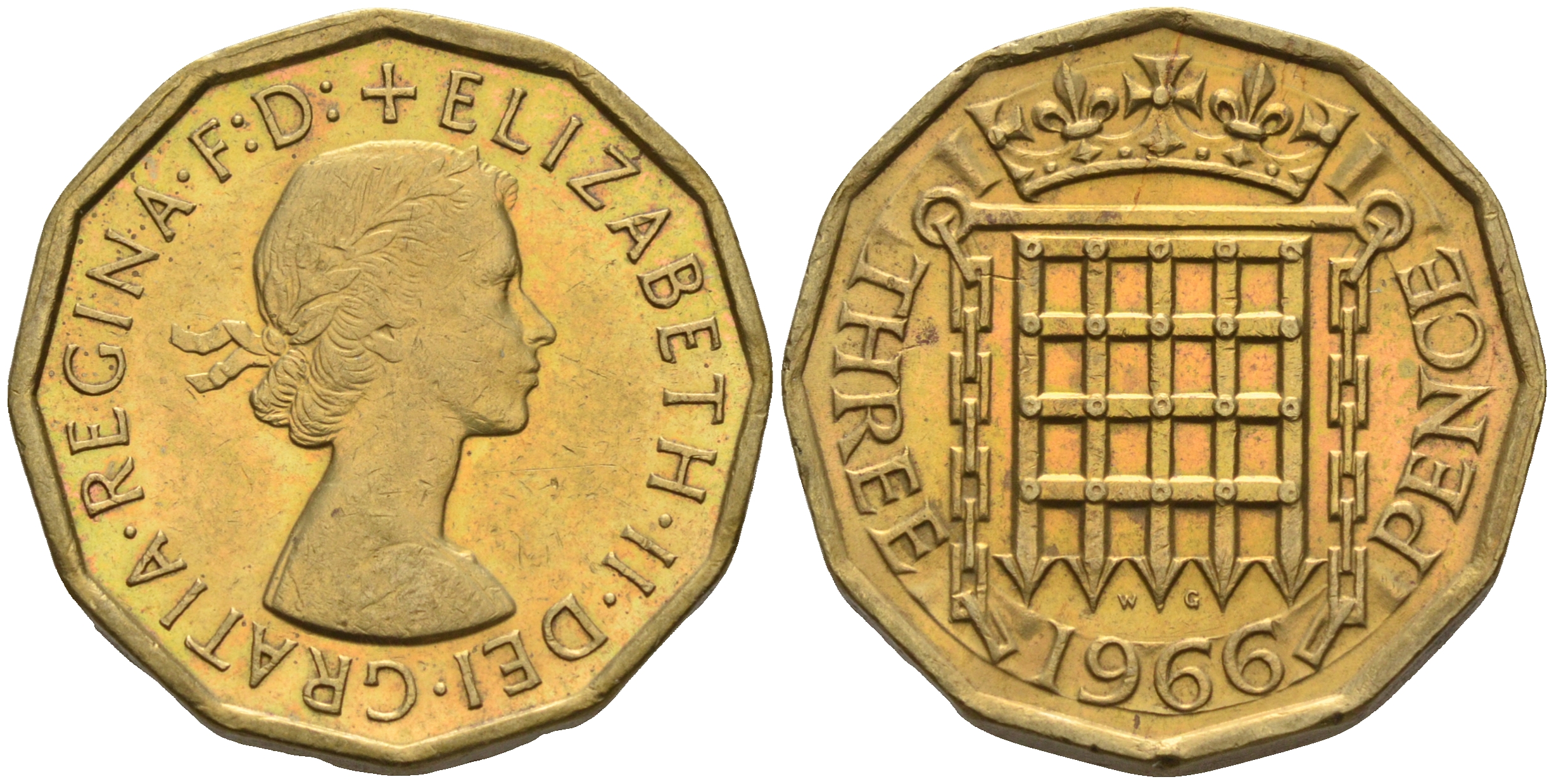 Великобритания 3 пенса 1966 Елизавета II (1952-2022) KM 900, Spink 4153 никель латунь 4592-426