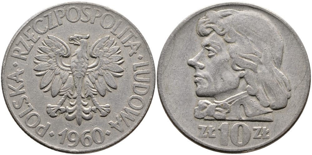 ПОЛЬША 10 ЗЛОТЫХ 1960 ТАДЕУШ КОСТЮШКО KM 50 медно-никель 441-444
