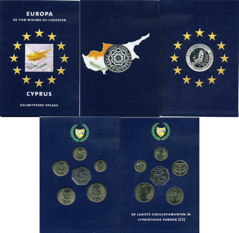 Кипр набор из 6 монет + медаль 2004 медаль серебро 2004 Европа, PROOF, в оригинальном буклете UNC 00-00