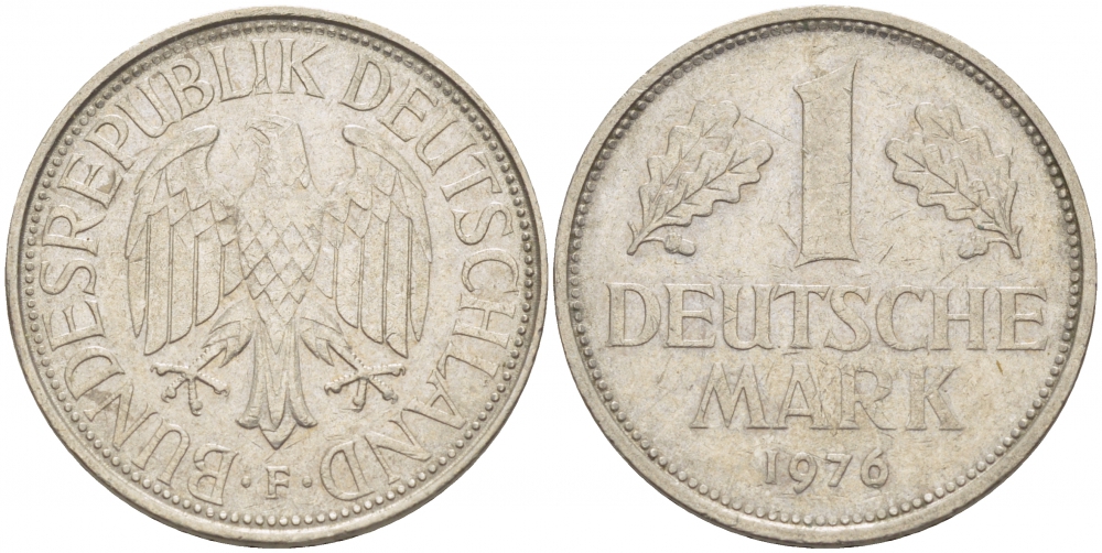 ФРГ 1 МАРКА 1976 F KM 110 медно-никель 113-1036