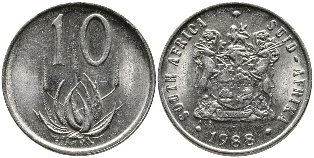 ЮАР 10 ЦЕНТОВ 1988 ЦВЕТОК АЛОЭ KM 85 никель 3336-1233