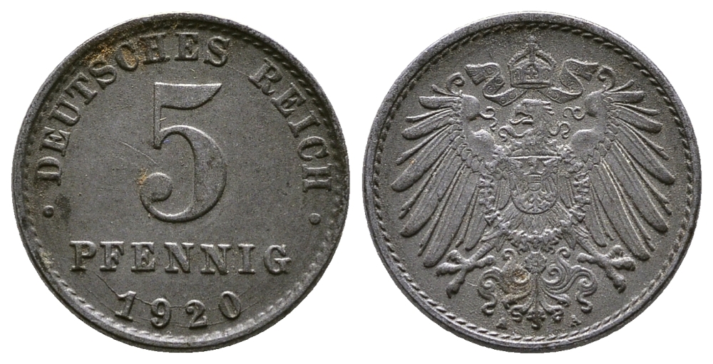 ГЕРМАНИЯ 5 ПФЕННИГОВ 1920 А KM 19, J. 297 железо 4380-153