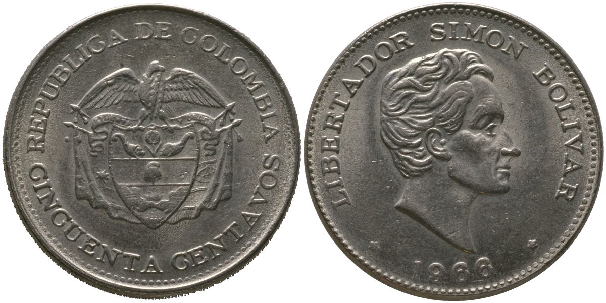 Колумбия 50 сентаво 1966 KM 217 медно-никель 4565-313