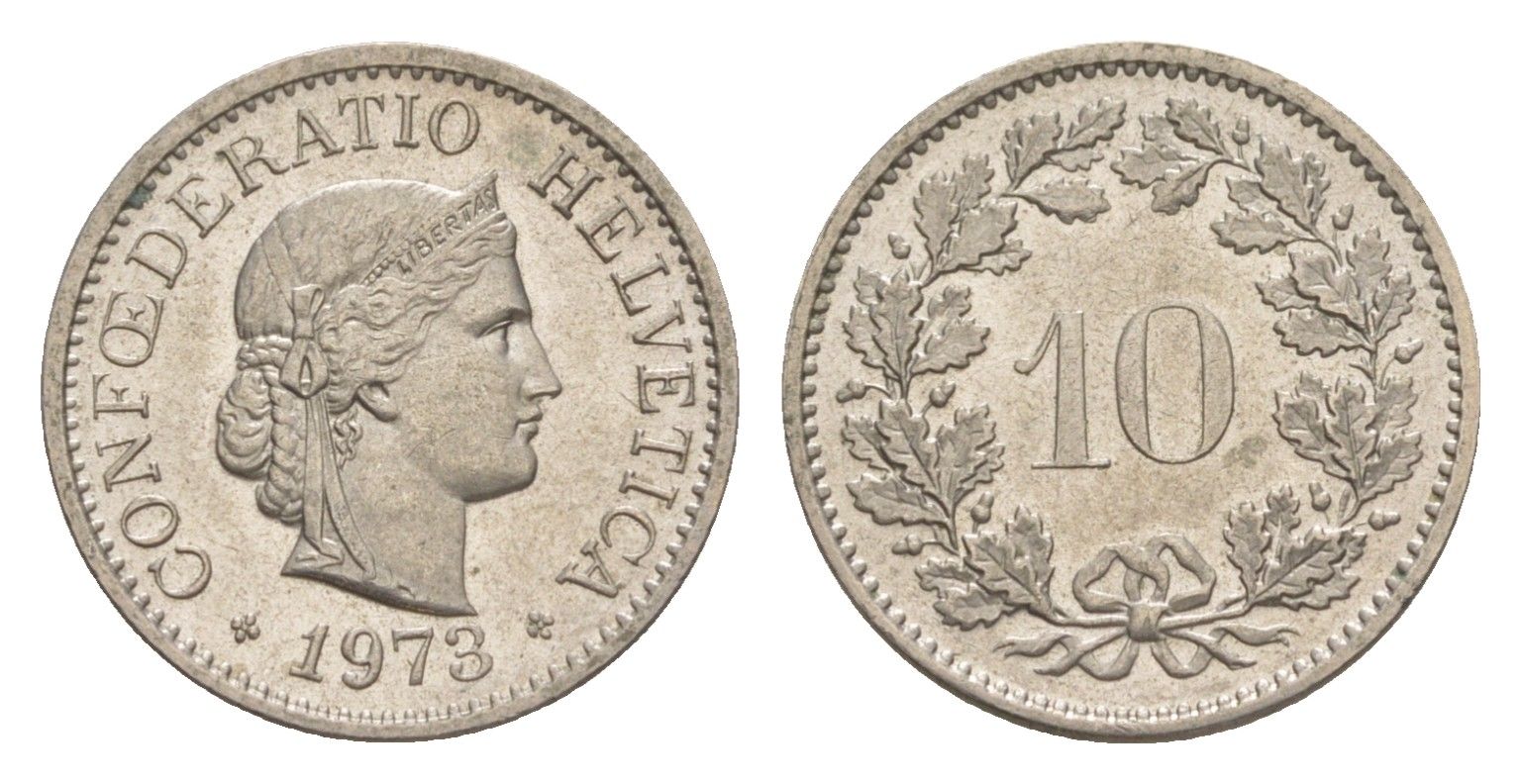 Швейцария 10 раппенов 1973 KM 27 медно-никель 4625-614