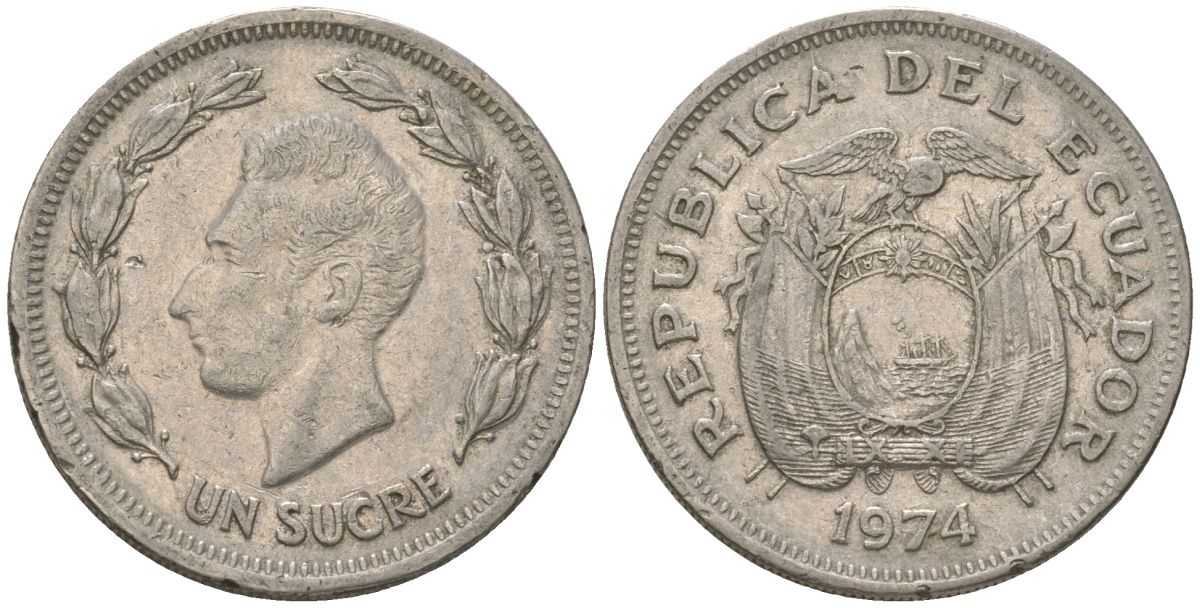 Эквадор 1 сукре 1974 KM 78b сталь плакированная никелем 4511-357