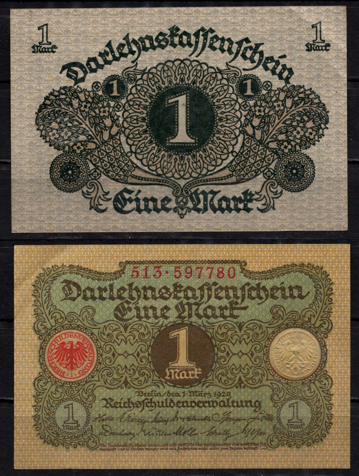 Германия 1 марка 1920 Pick 58 бумага 7198-28-3-2