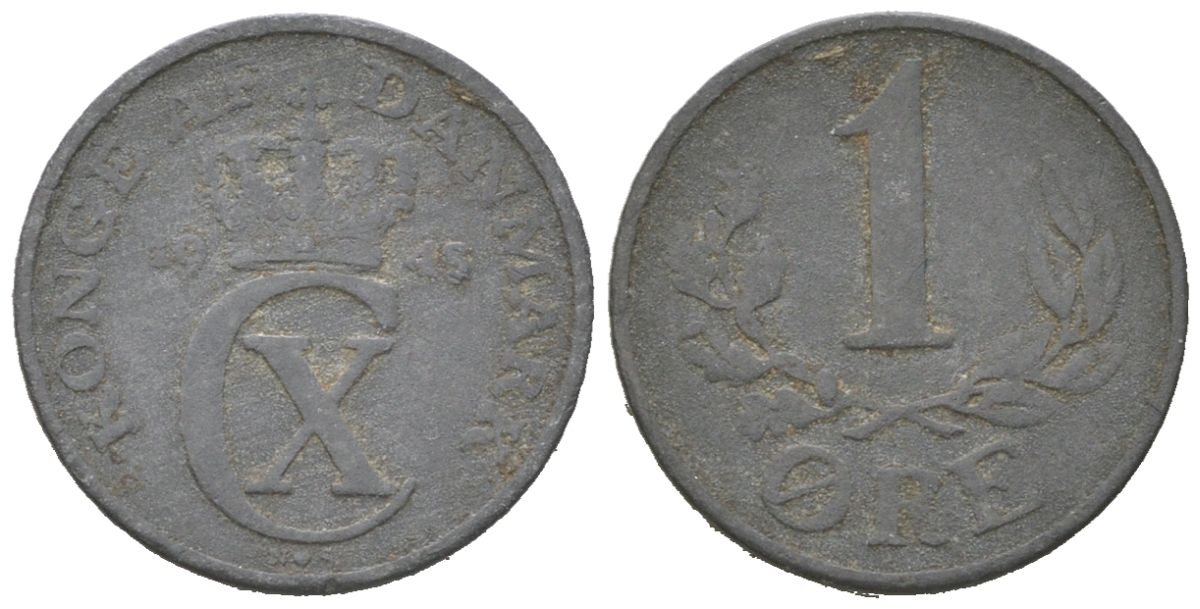 Дания 1 эре 1945 N; S, Кристиан X (1912-1947) KM 832 цинк 3955-269