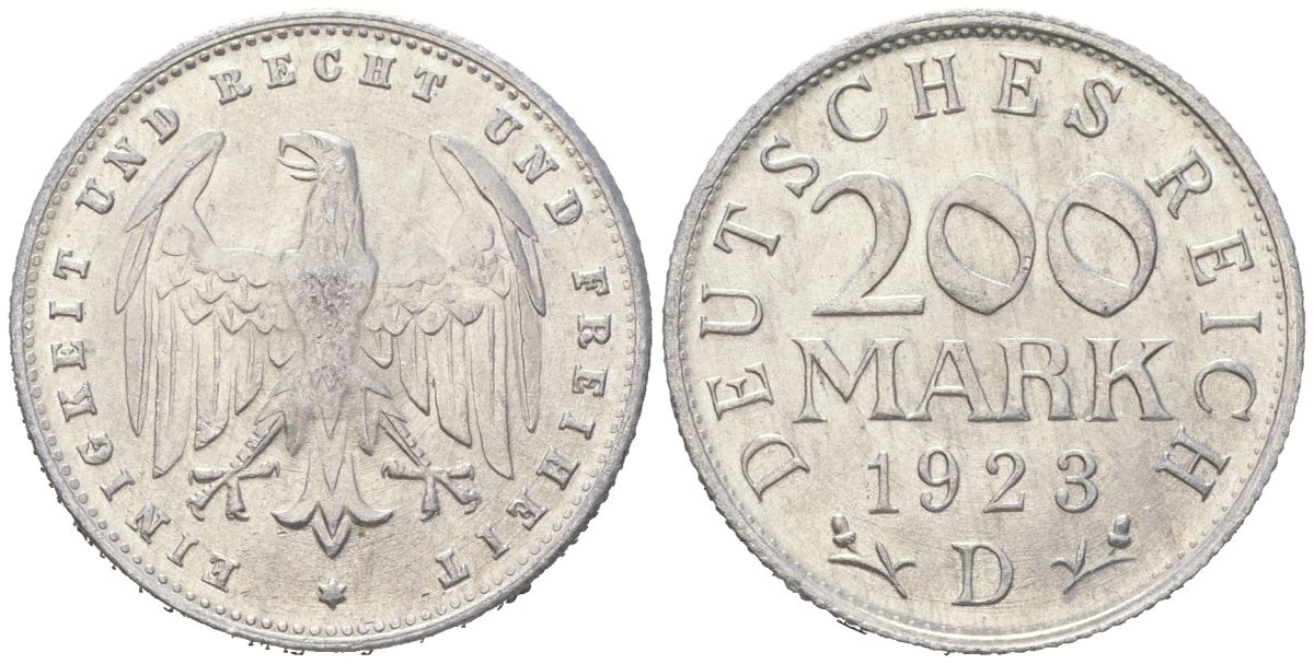 Германия 200 марок 1923 D KM 35 алюминий aUNC 31-1021