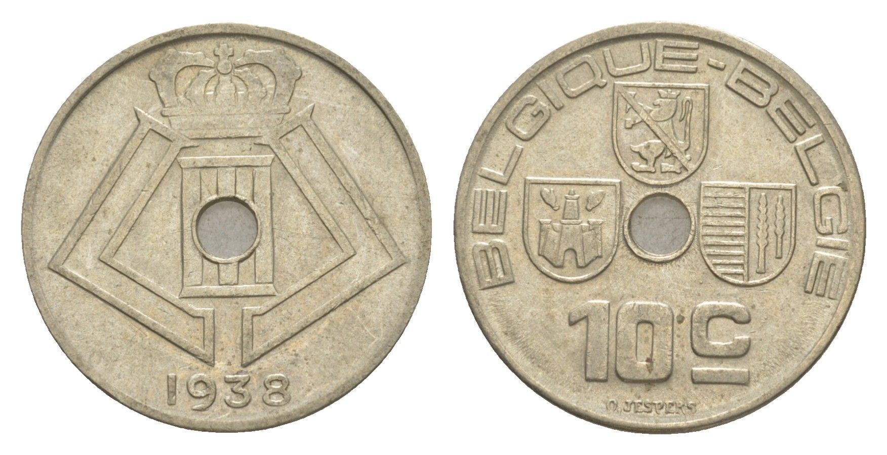 Бельгия 10 сантимов 1938 Belgique - Belgie, Леопольд III (1934-1947) KM 112 никель латунь 4640-1263