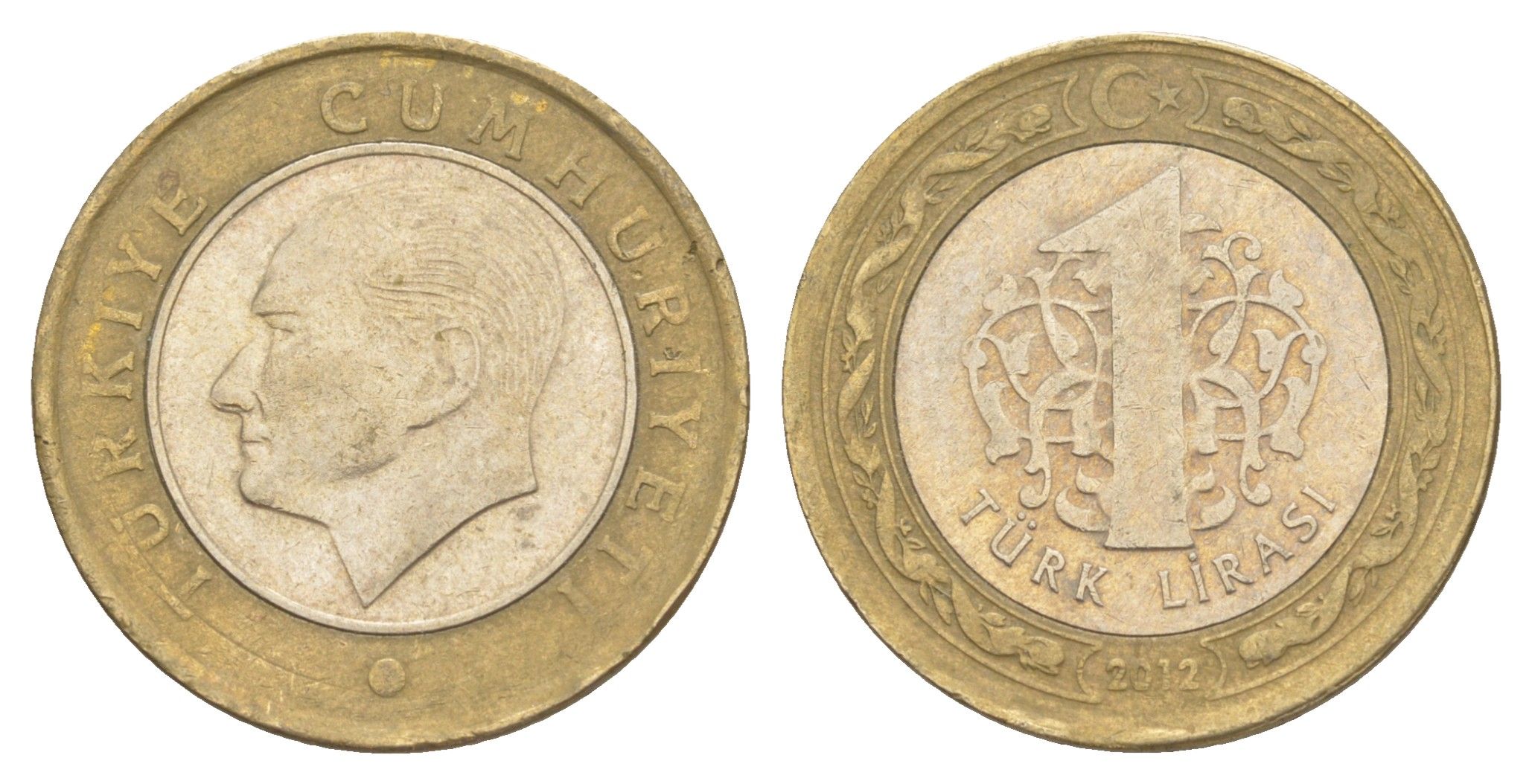 Турция 1 лира 2012 Кемаль Ататюрк KM 1244 биметалл 4648-814