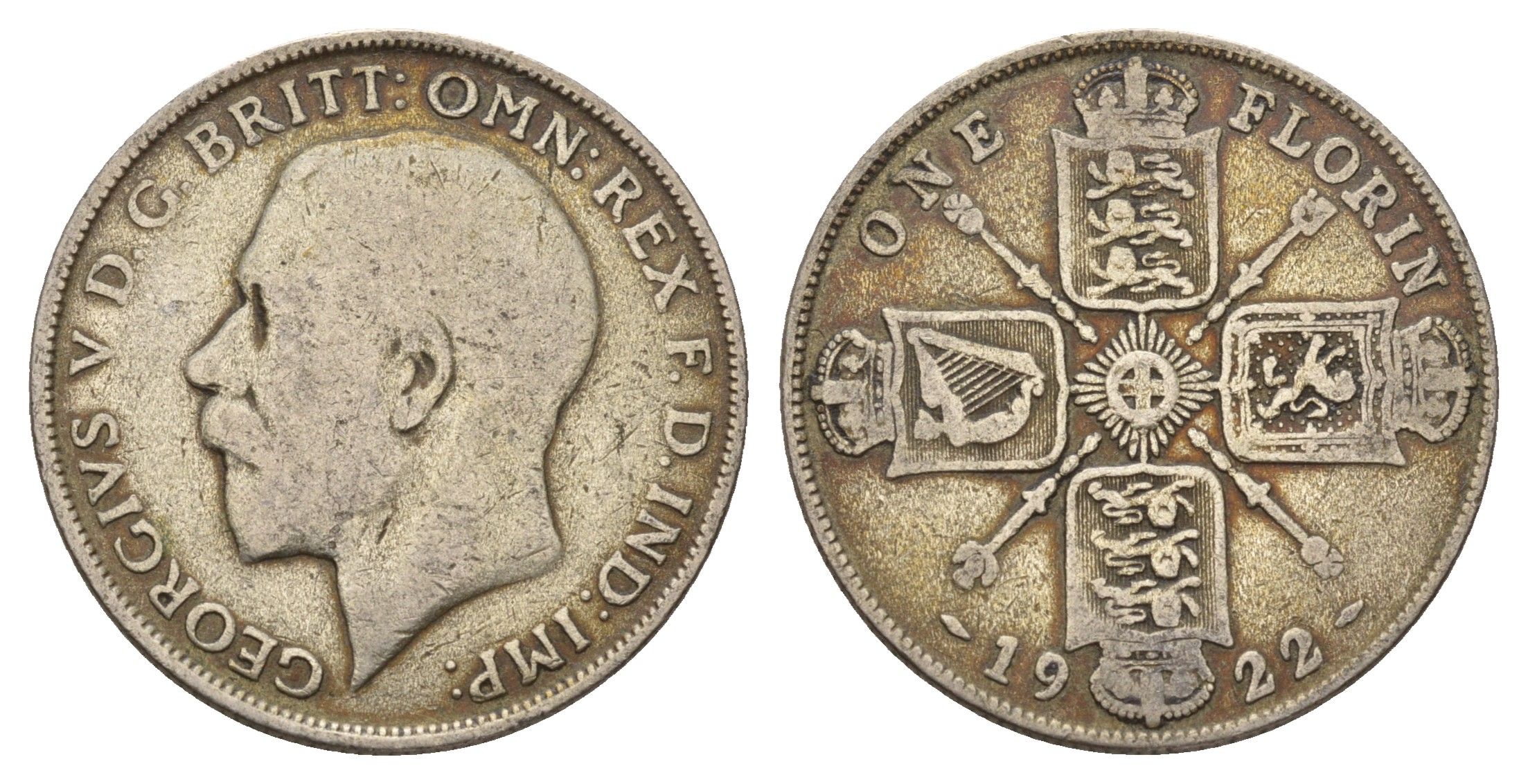 Великобритания 2 шиллинга (флорин) 1922 Георг V (1910-1936) KM 817a, Spink 4022 серебро 181-244