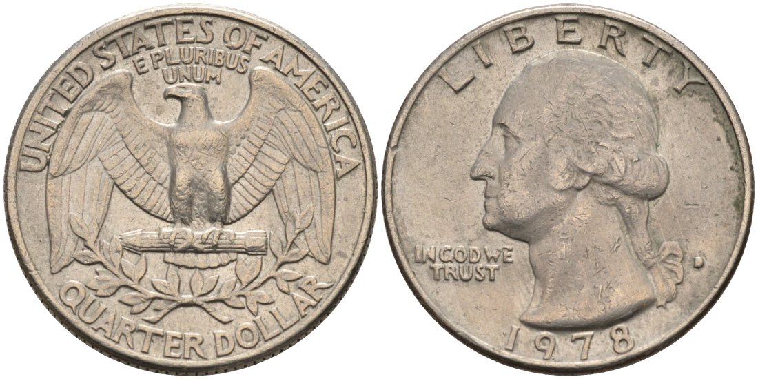 США 25 центов (квотер) 1978 D, Вашингтон КМ A164a медь плакированная медно-никелем 4573-151
