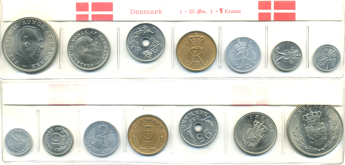 Дания набор из 7 монет 1971 Фредерик IX (1947-1972)    UNC  1-5-2-19