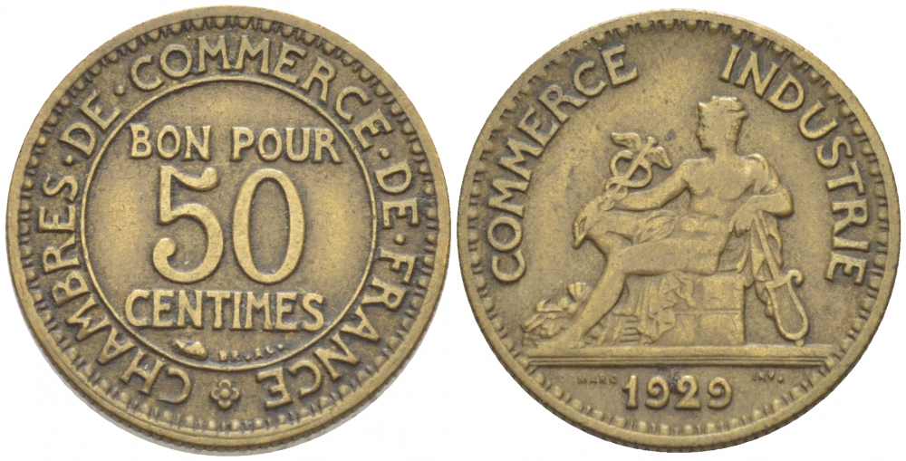 ФРАНЦИЯ 50 САНТИМОВ 1929 KM 884 алюминиевая бронза 3309-1029