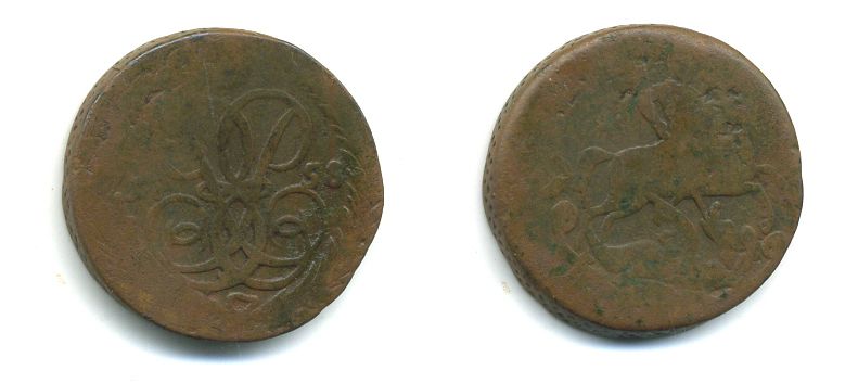 РОССИЯ 1 КОПЕЙКА 1758 медь 61-216