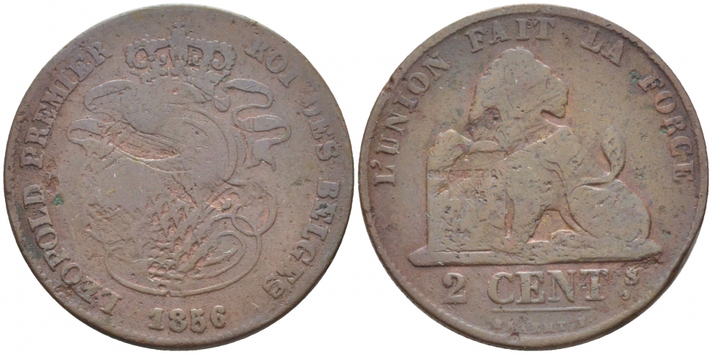 БЕЛЬГИЯ 2 САНТИМА 1856 BELGES KM 4.2 медь 4448-635
