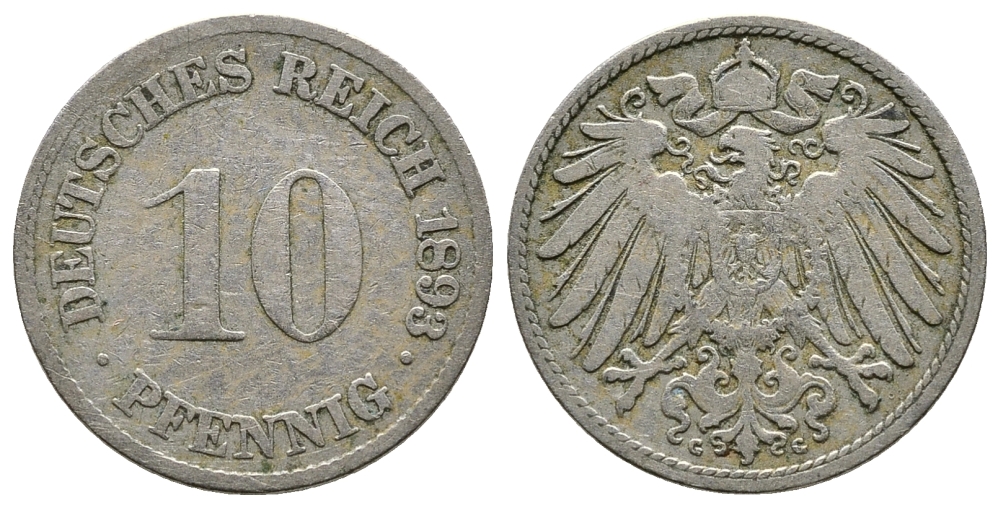 Германия 10 пфеннигов 1893 G KM 12, J. 13 медно-никель 4364-2847