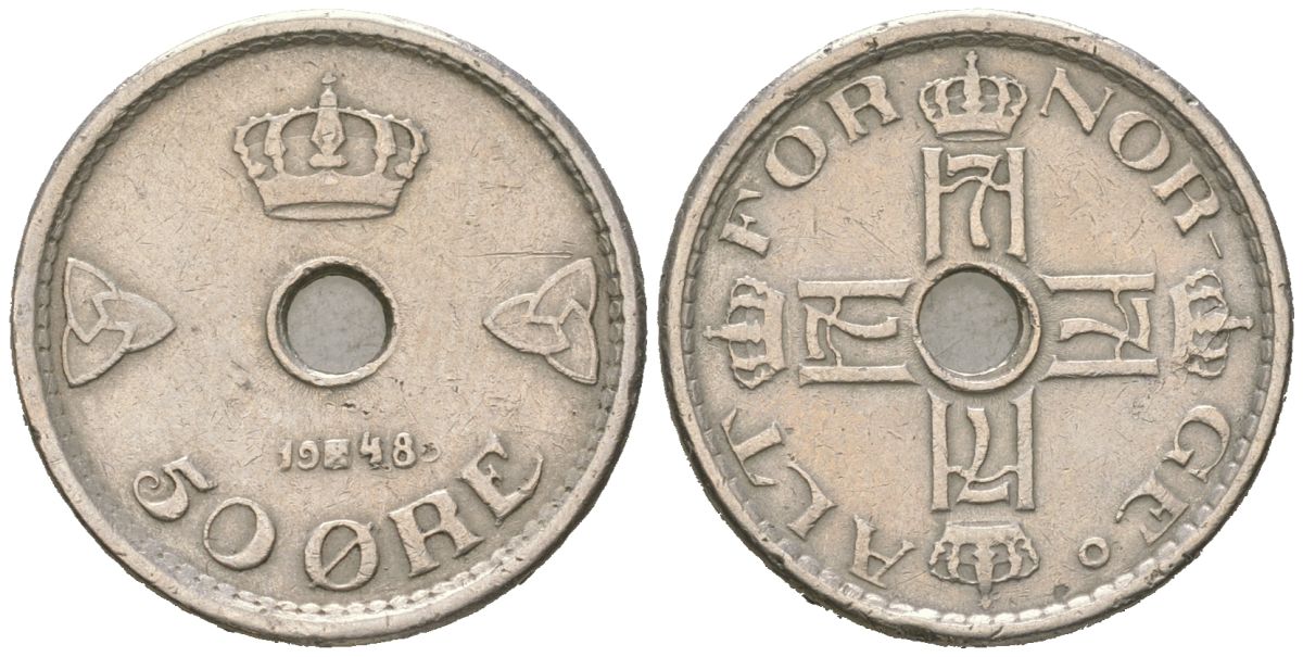 Норвегия 50 эре 1948 Хокон VII (1905-1957) KM 386 медно-никель 4617-941