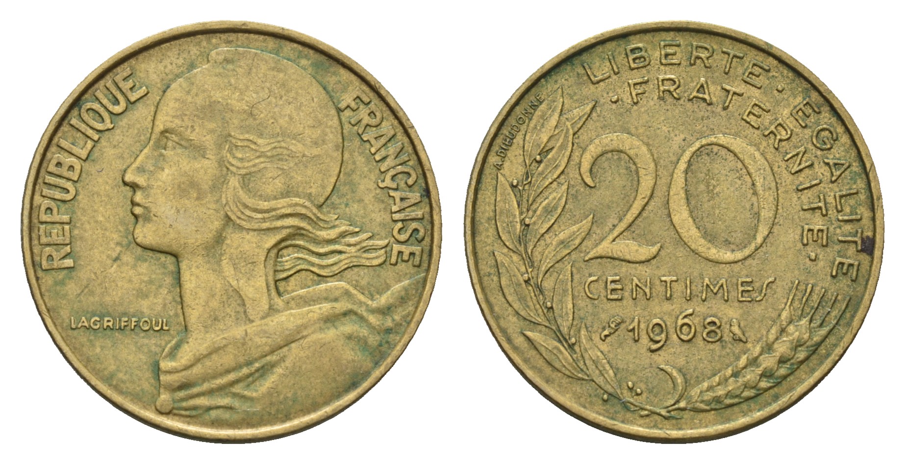 Франция 20 сантимов 1968 тип Marianne KM 930 медь алюминий никель 4681-656