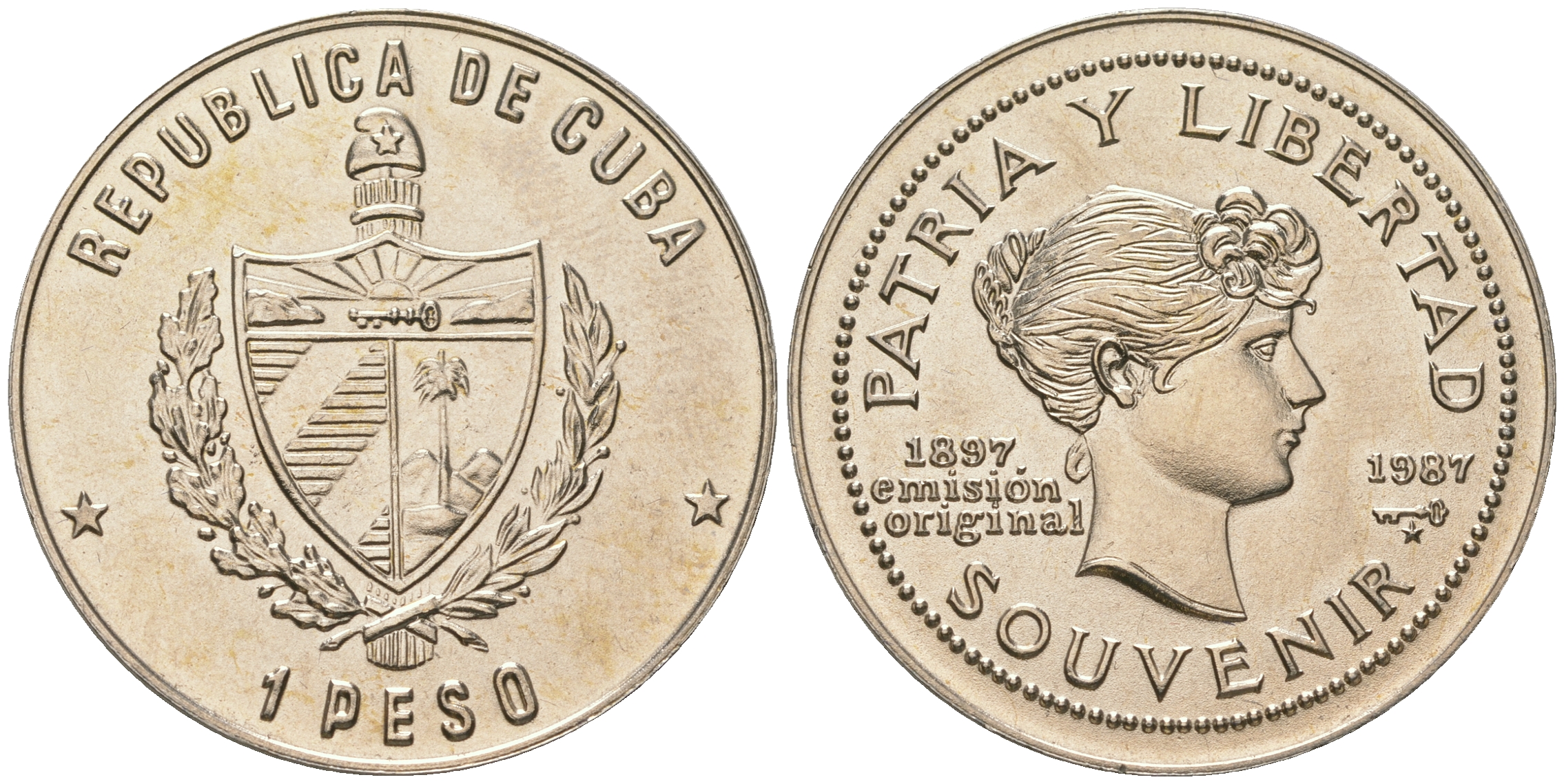 Куба 1 песо 1987 90 лет "сувенирного" песо KM 165 медно-никель UNC 4165-1123