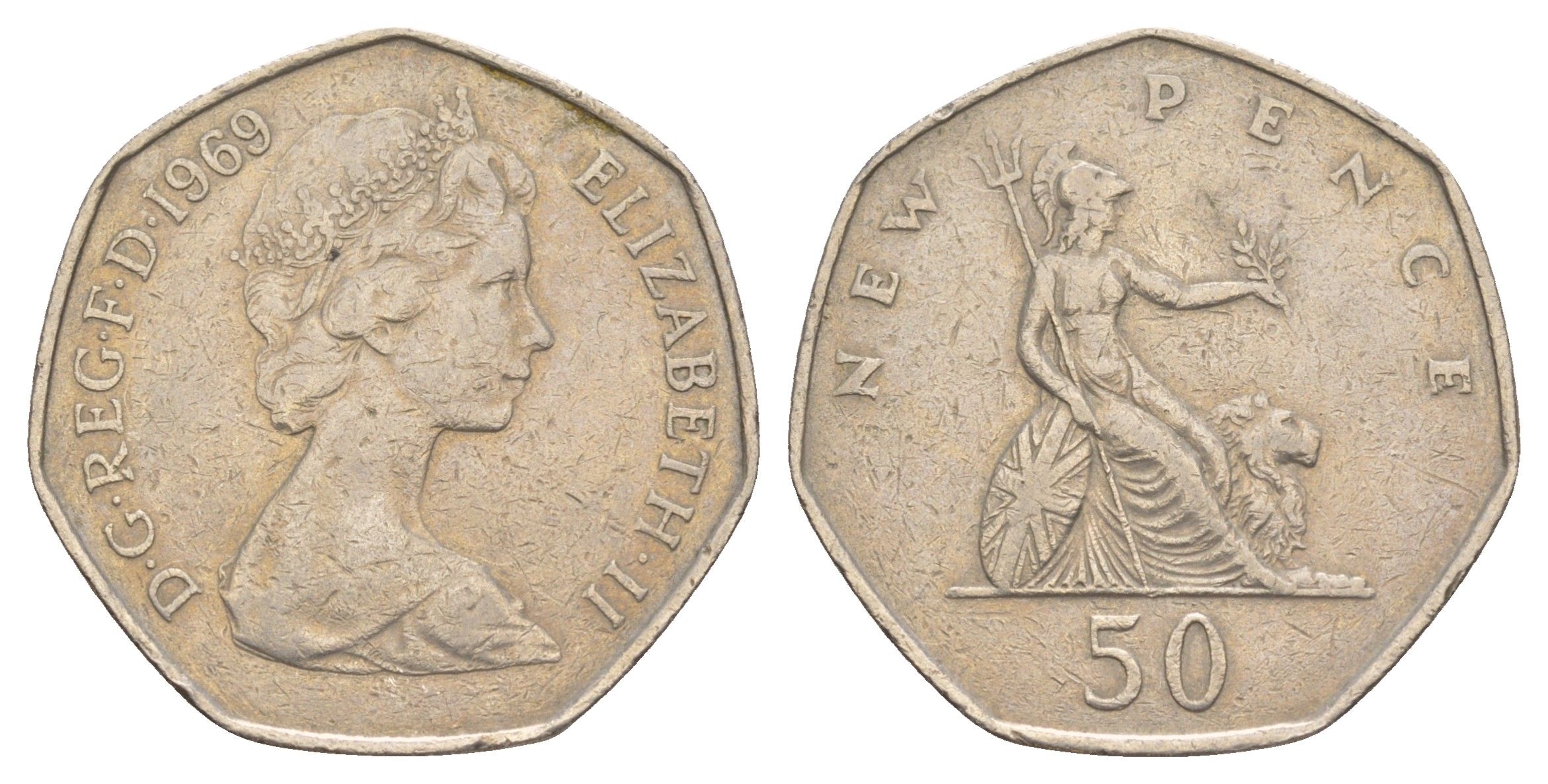 Великобритания 50 пенсов 1969 Елизавета II (1952-2022) KM 913, Spink 4223 медно-никель 4634-545